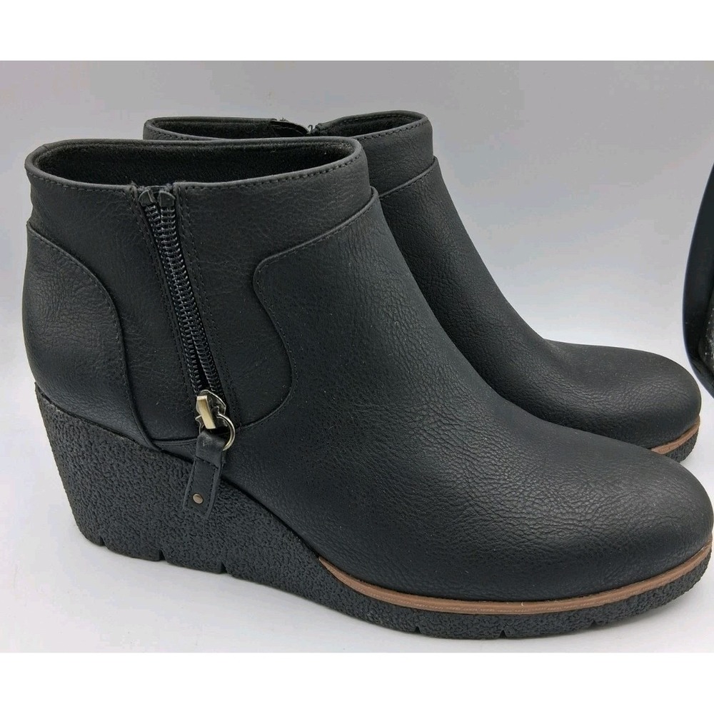Dr Scholls: Boots Womens 8 Been There Black Wedge Ankle Bootie Side Zip Leather